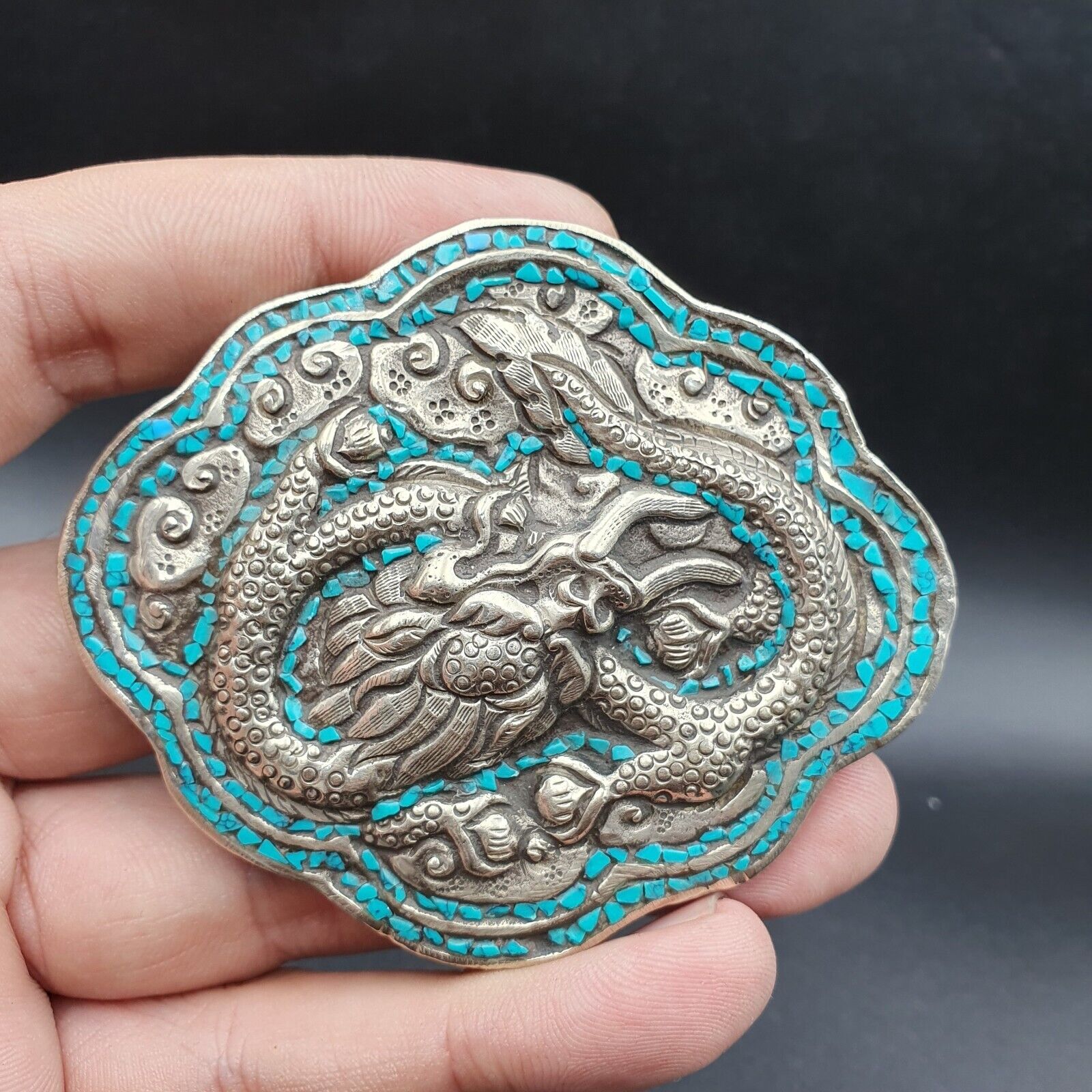 BIG MEN'S VINTAGE Natural Turquoise Silver Gild Belt buckle