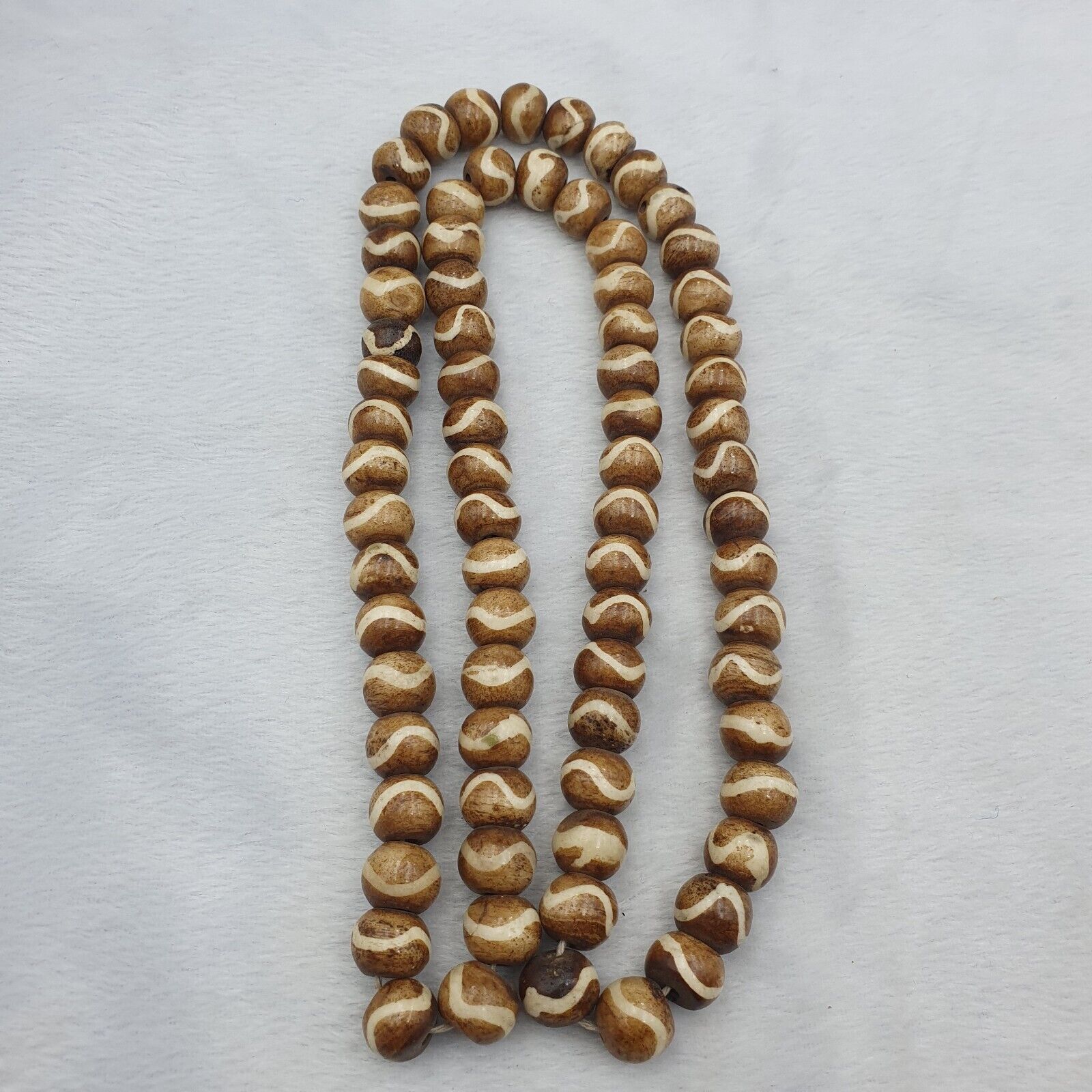 Old Tibetan Chinese Carved Necklace Tribal Decorated Beads 12mm Beaded Strand