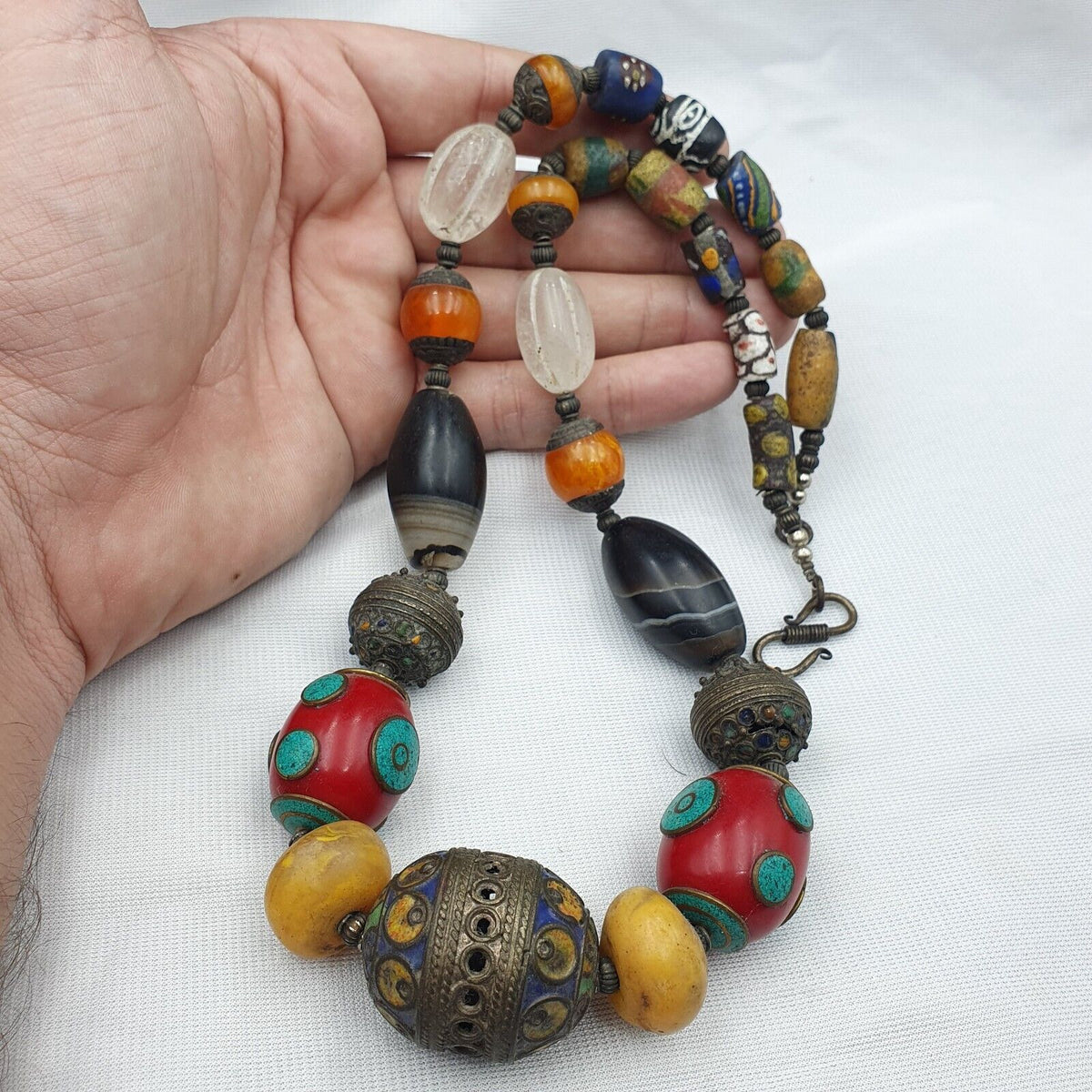 Marokkanische Halskette, handgefertigter Bernstein-Vintage-Schmuck, afrikanische Achat-Halskette