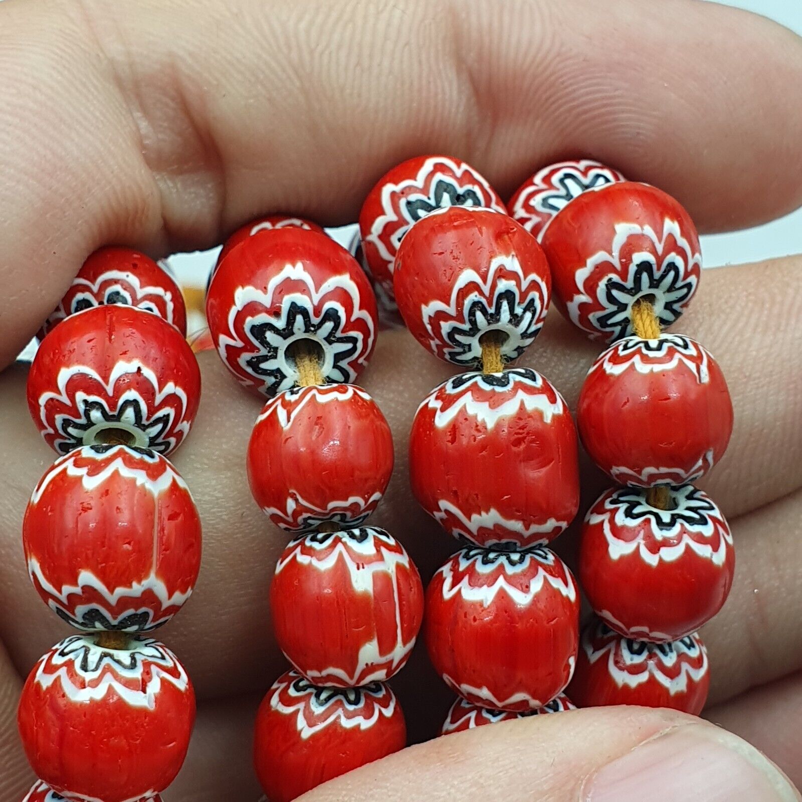 Vintage Venetian Trade Style beads Old Red Glass Chevron Beads Strand 10mm