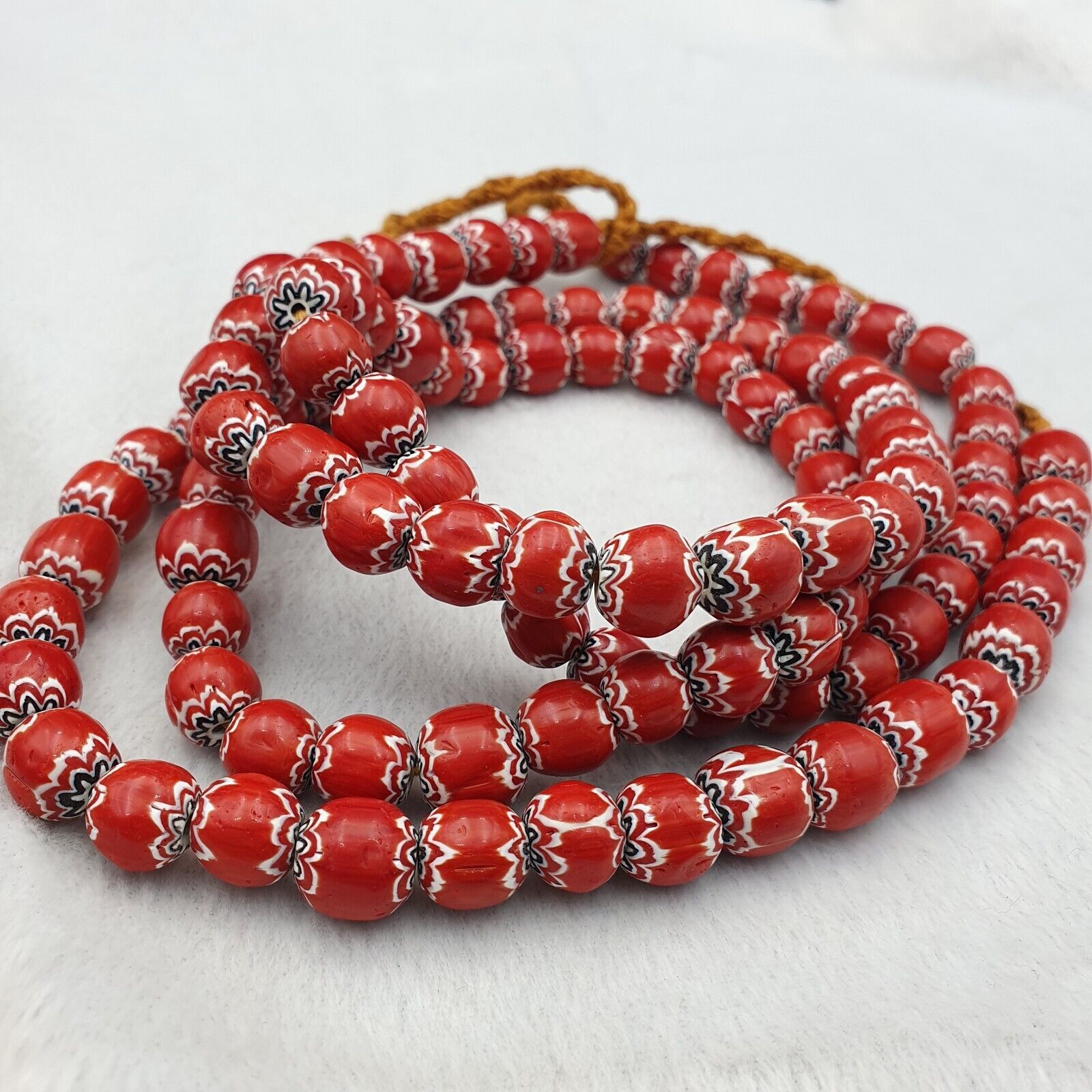 Vintage Venetian Trade Style beads Old Red Glass Chevron Beads Strand 10mm