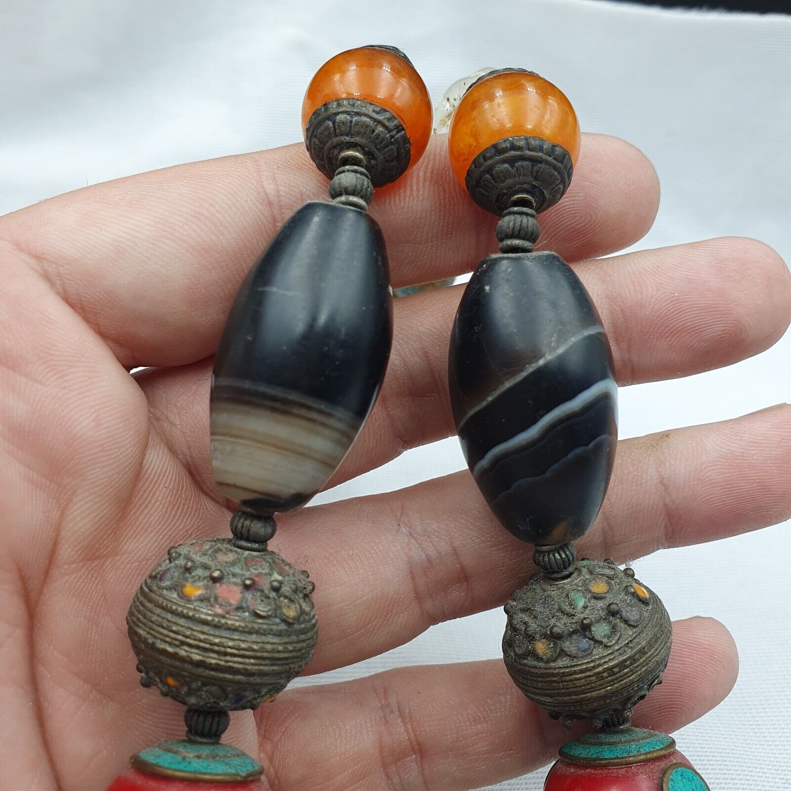 Marokkanische Halskette, handgefertigter Bernstein-Vintage-Schmuck, afrikanische Achat-Halskette