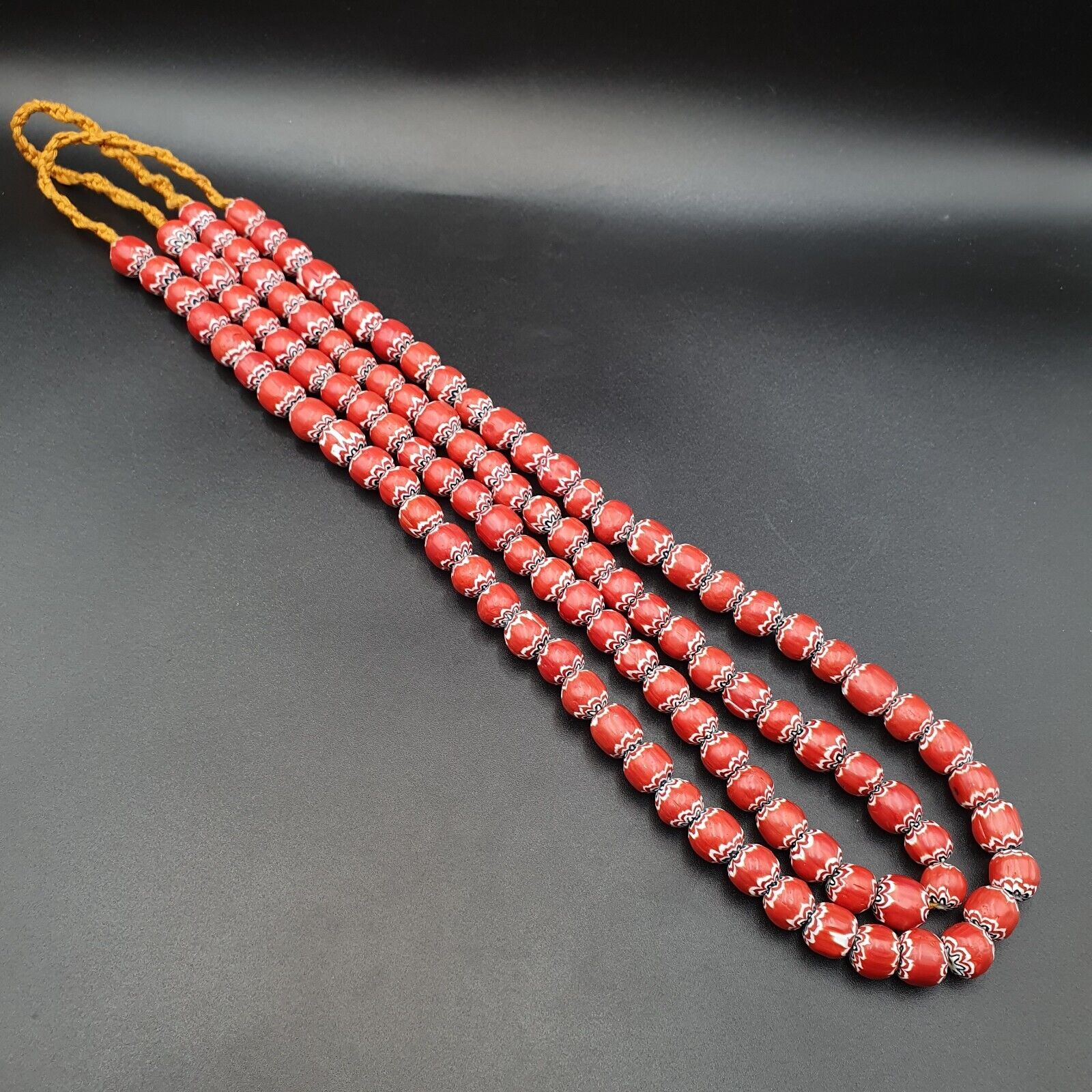 Vintage Venetian Trade Style beads Old Red Glass Chevron Beads Strand 10mm