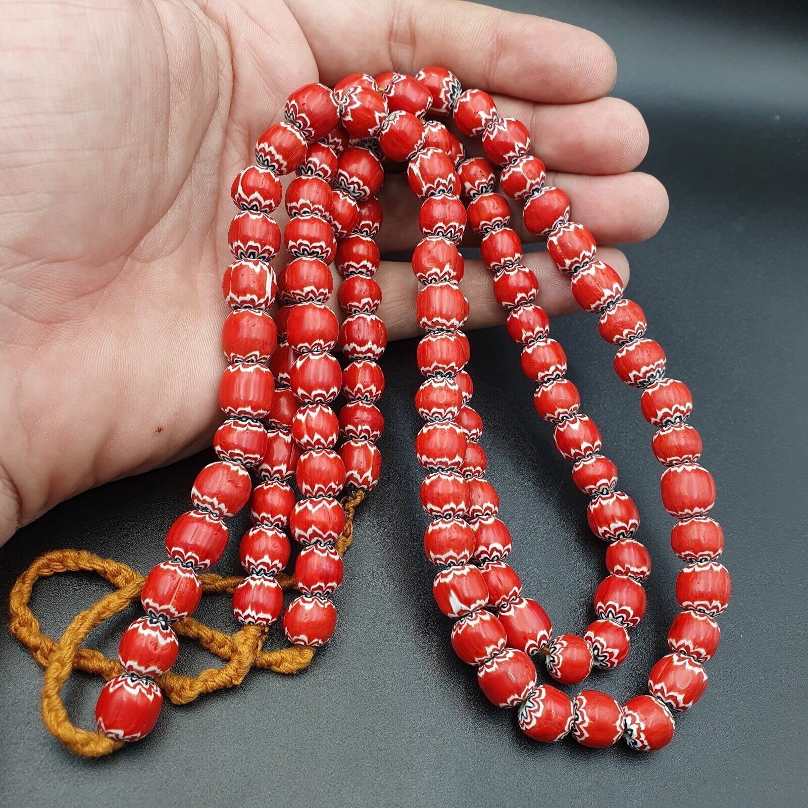 Vintage Venetian Trade Style beads Old Red Glass Chevron Beads Strand 10mm