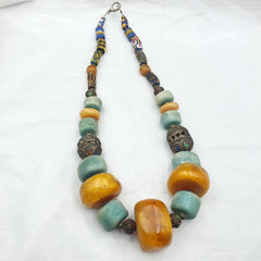 Moroccan Necklace Handcrafted Amber Vintage Jewelry African amazonite Necklace
