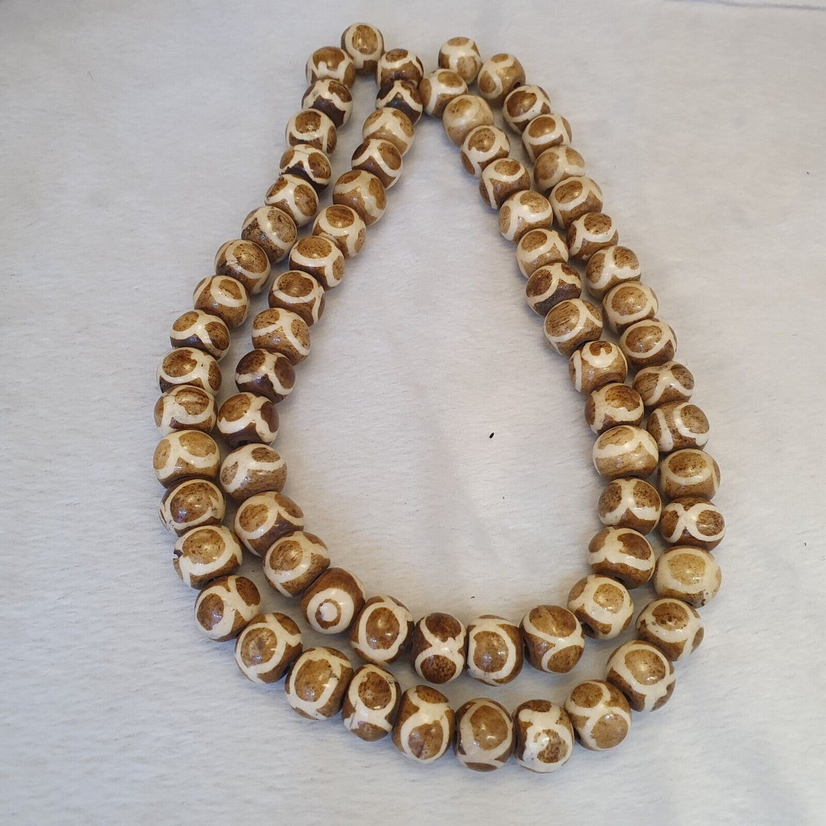 Old Tibetan Chinese Carved Necklace Tribal Decorated Beads 12mm Beaded Strand