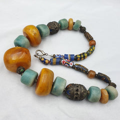 Moroccan Necklace Handcrafted Amber Vintage Jewelry African amazonite Necklace