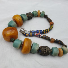 Moroccan Necklace Handcrafted Amber Vintage Jewelry African amazonite Necklace
