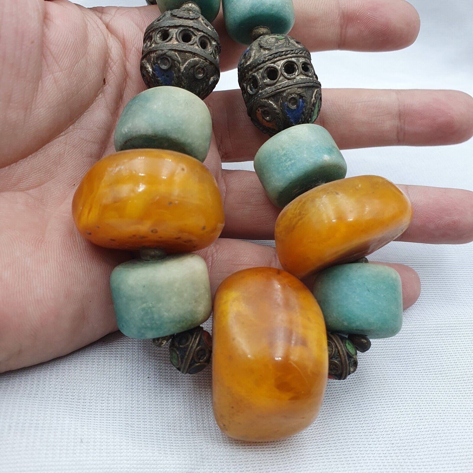 Moroccan Necklace Handcrafted Amber Vintage Jewelry African amazonite Necklace