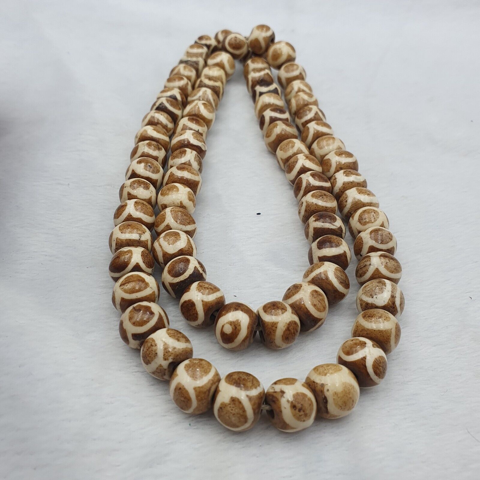 Old Tibetan Chinese Carved Necklace Tribal Decorated Beads 12mm Beaded Strand