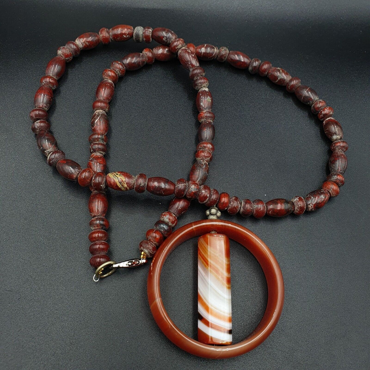 Antique Carnelian Multi Agate Old blood Jasper Beads Pendant Necklace