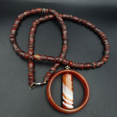 Antique Carnelian Multi Agate Old blood Jasper Beads Pendant Necklace