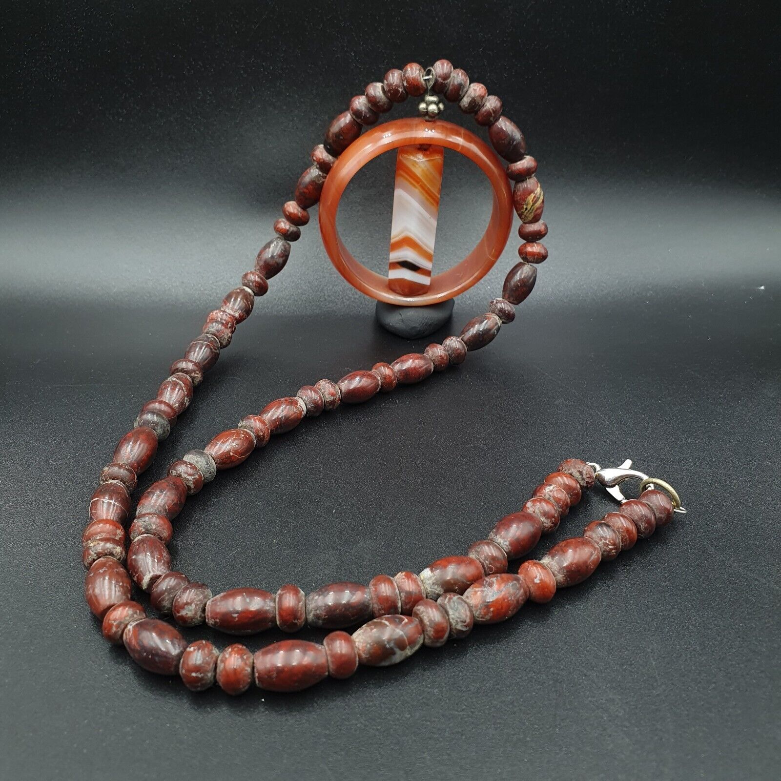 Antique Carnelian Multi Agate Old blood Jasper Beads Pendant Necklace