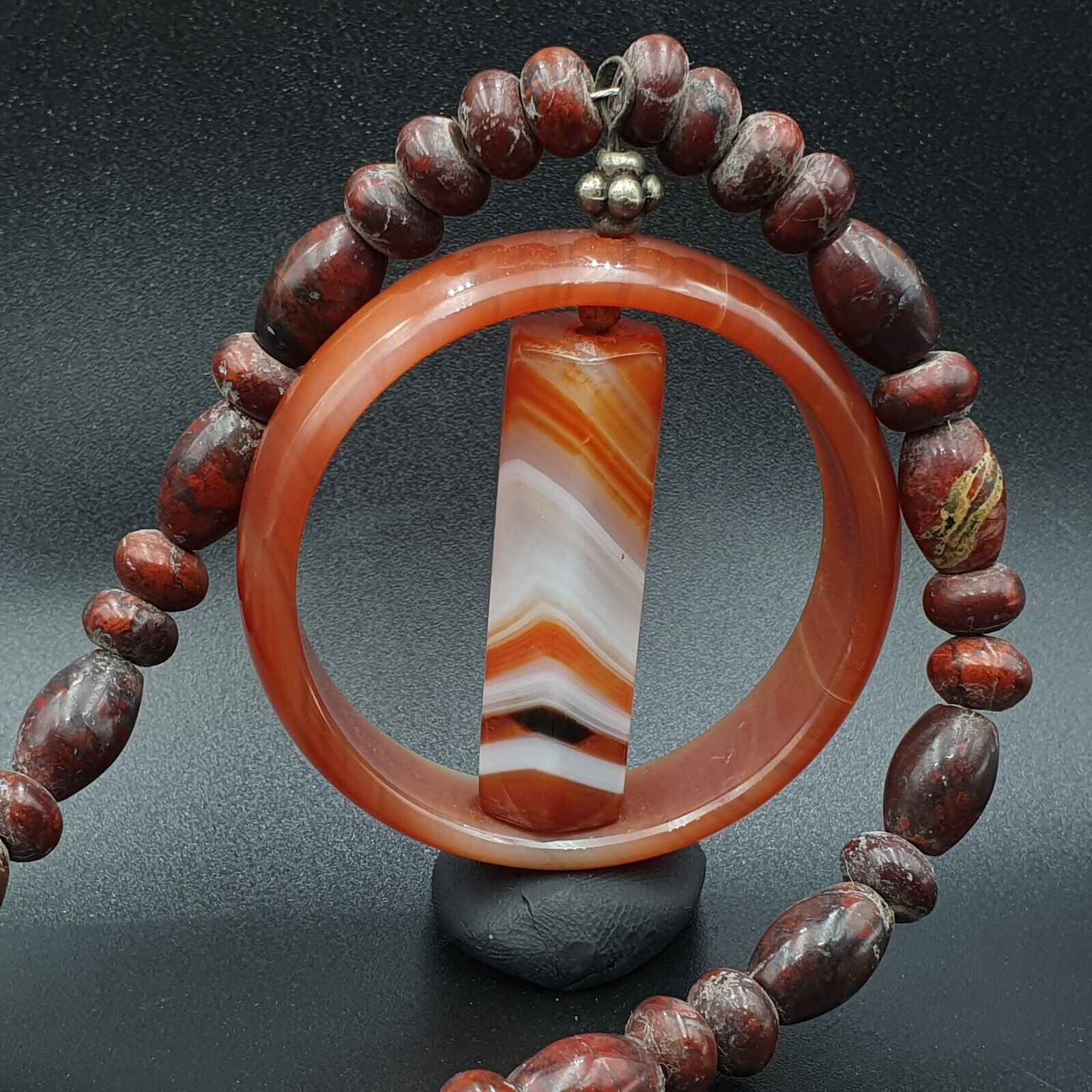Antique Carnelian Multi Agate Old blood Jasper Beads Pendant Necklace