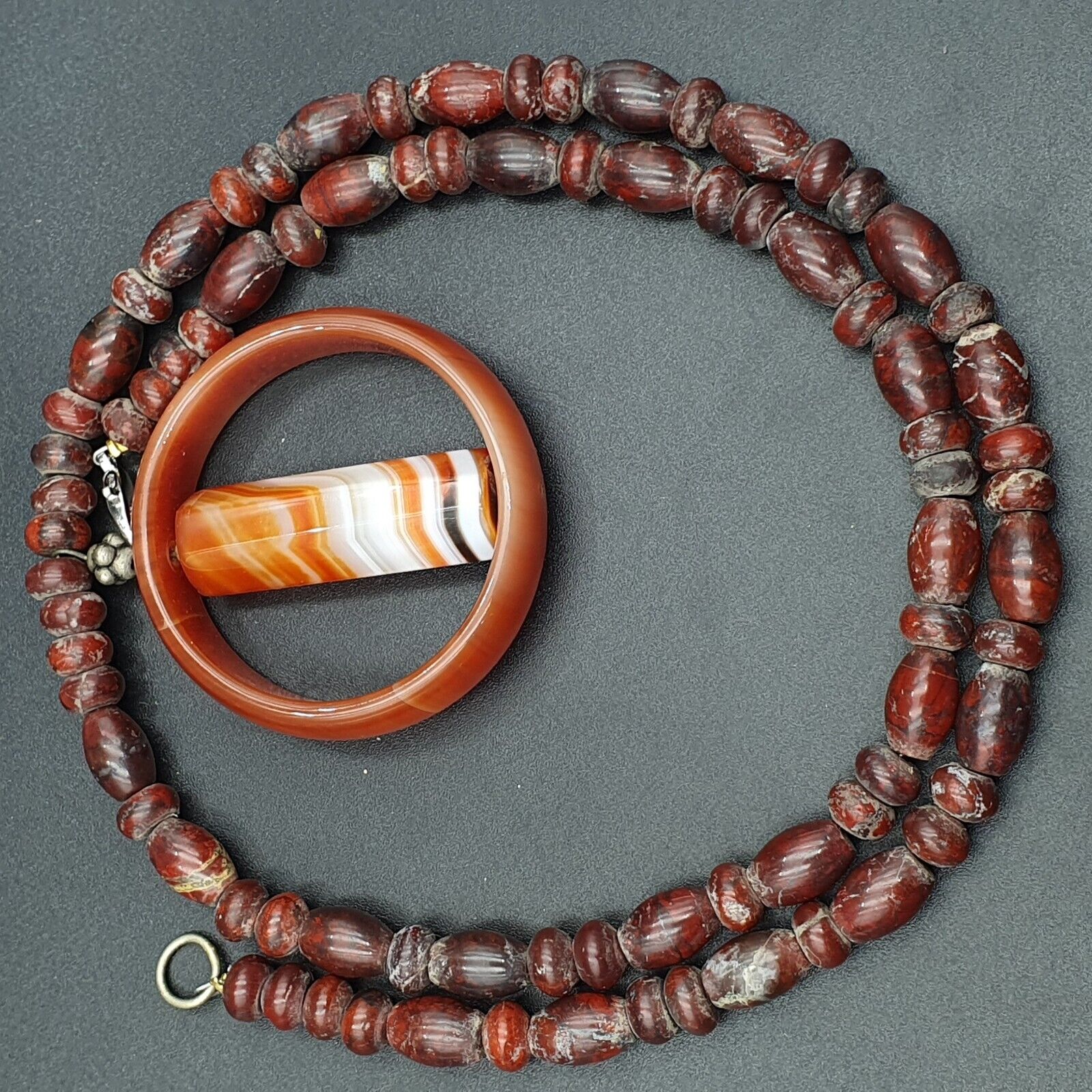 Antique Carnelian Multi Agate Old blood Jasper Beads Pendant Necklace