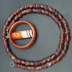 Antique Carnelian Multi Agate Old blood Jasper Beads Pendant Necklace
