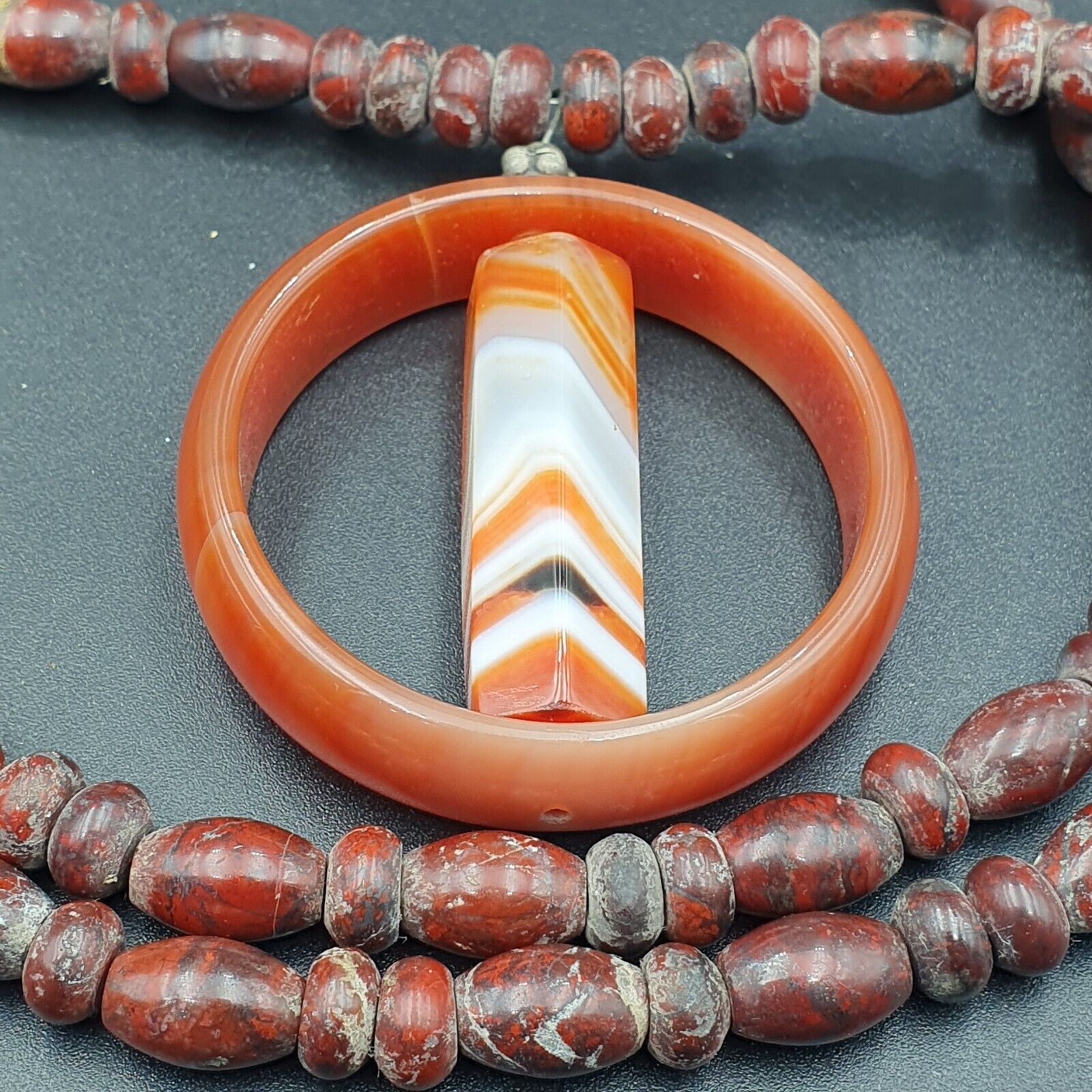 Antique Carnelian Multi Agate Old blood Jasper Beads Pendant Necklace