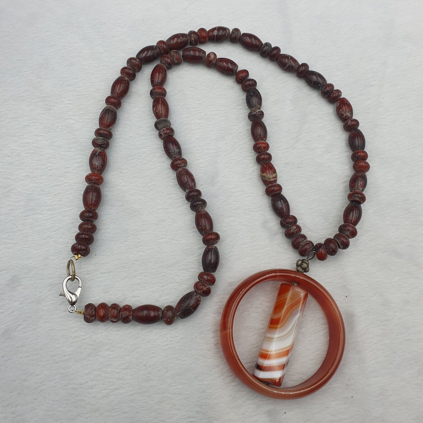 Antique Carnelian Multi Agate Old blood Jasper Beads Pendant Necklace
