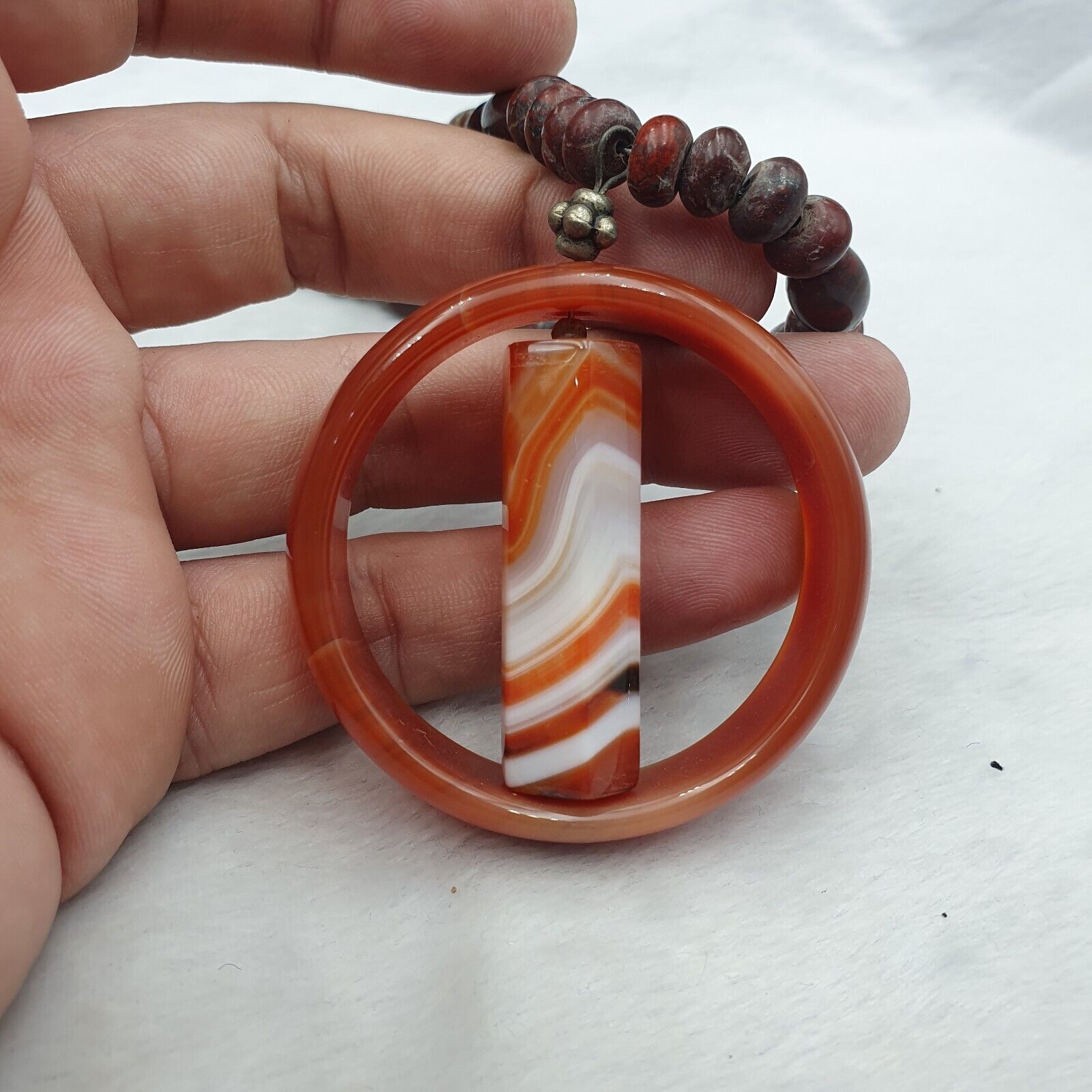 Antique Carnelian Multi Agate Old blood Jasper Beads Pendant Necklace
