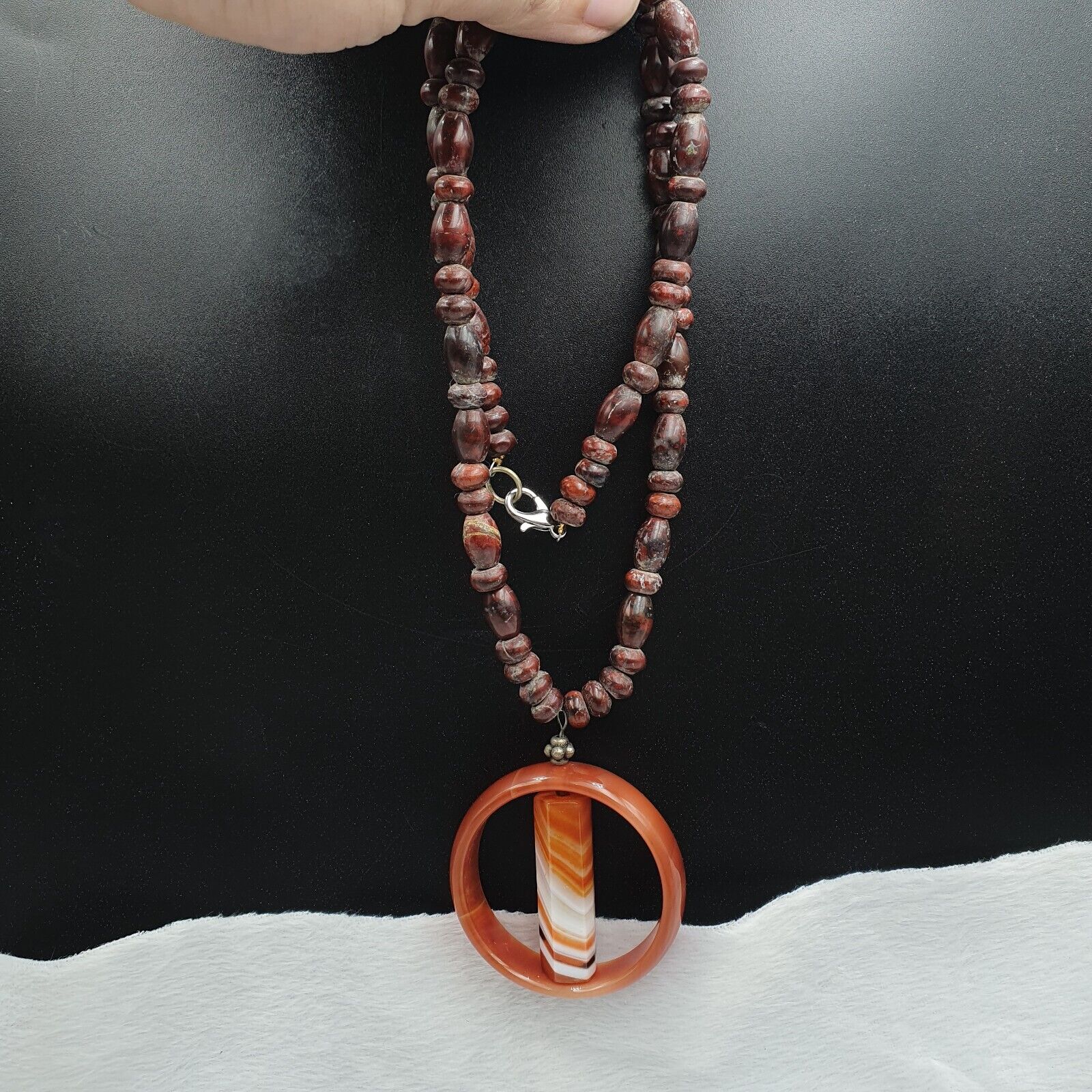 Antique Carnelian Multi Agate Old blood Jasper Beads Pendant Necklace