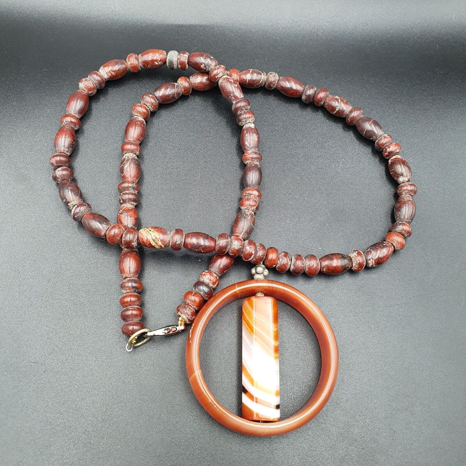 Antique Carnelian Multi Agate Old blood Jasper Beads Pendant Necklace