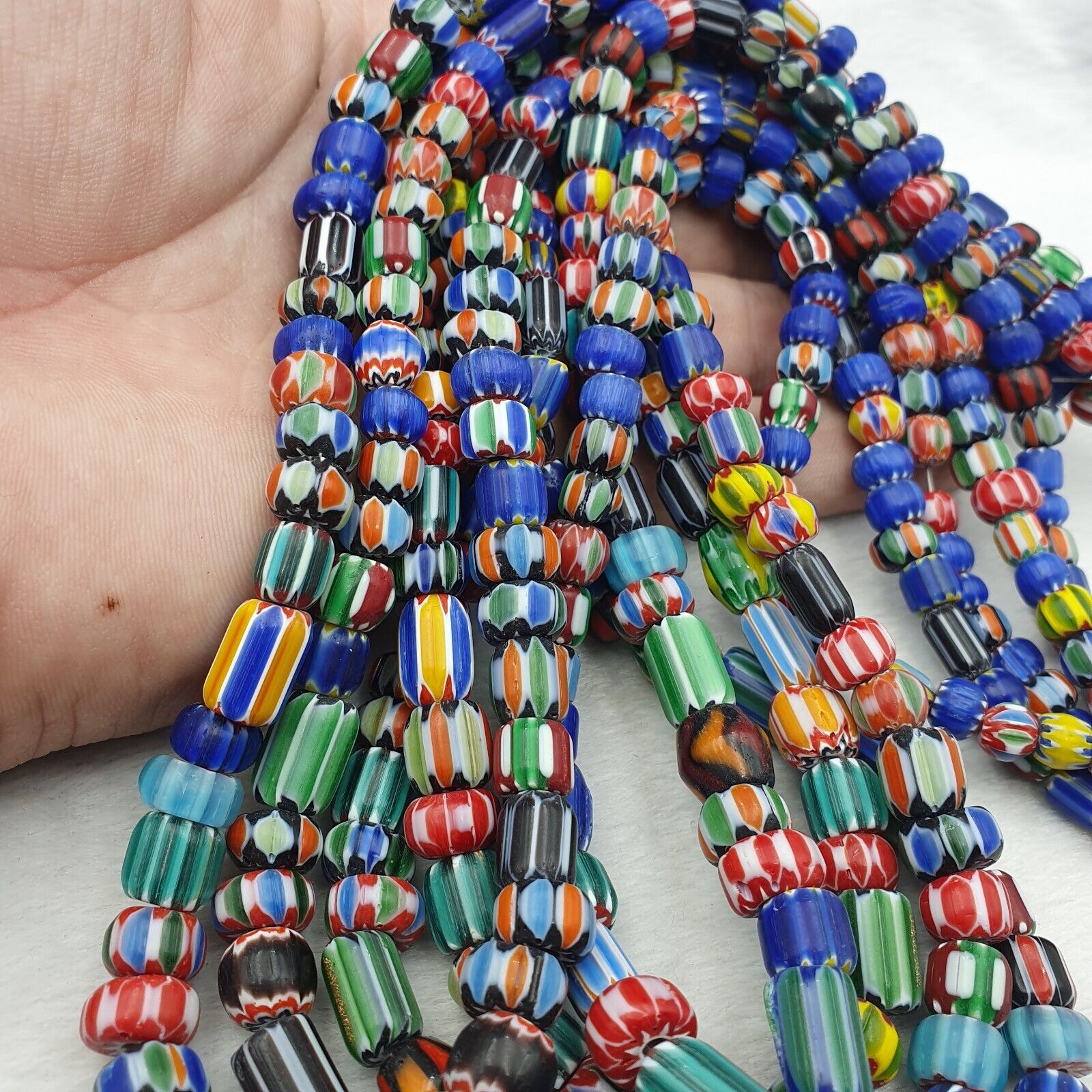 Wholesale 5 Strands Venetian African Style Glass Multi Chevron Beads Long Strand