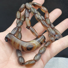 Antique Old Himalayan Tibetan Natural Eyes Suleimani agate Beads Necklace