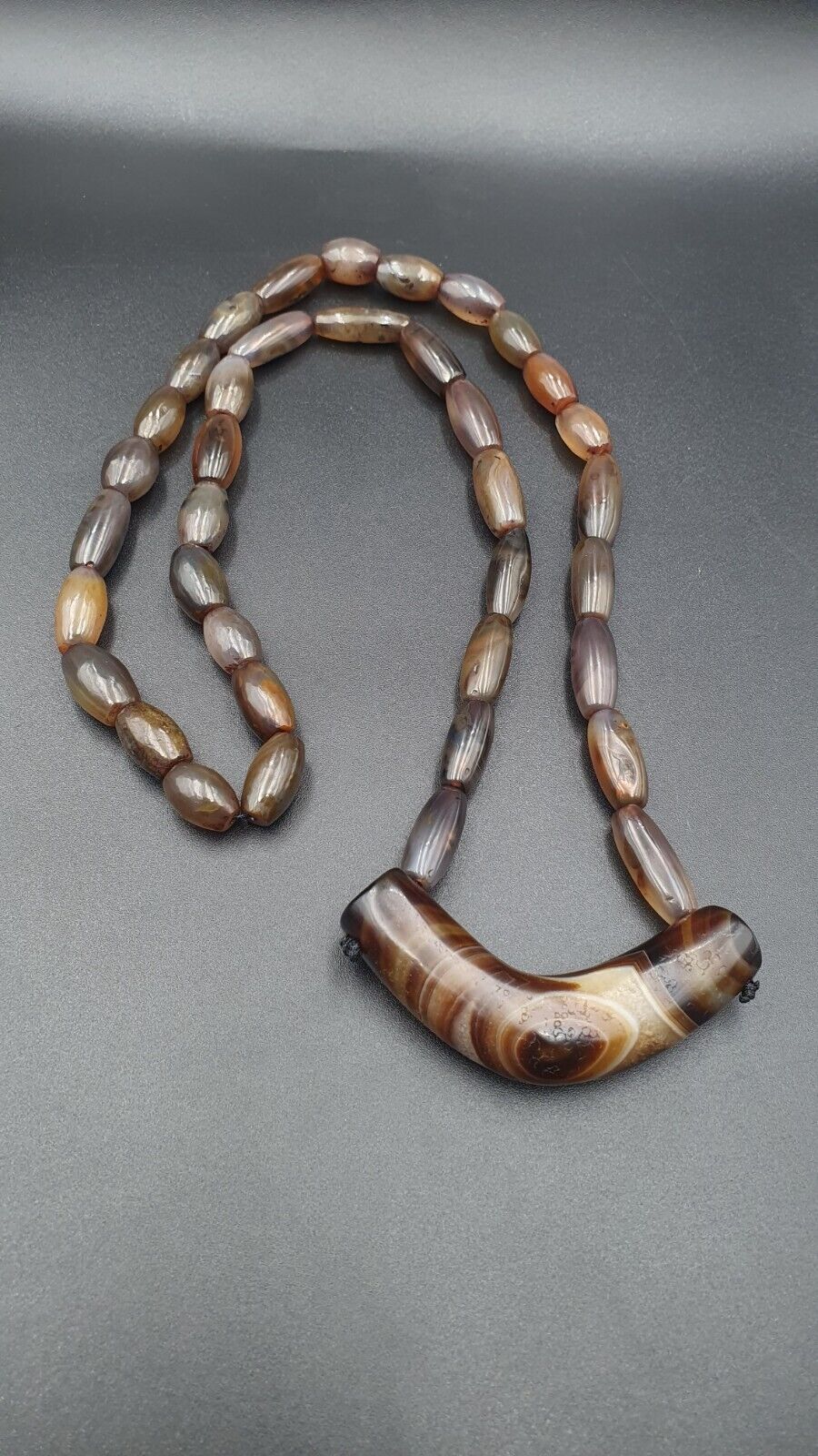 Antique Old Himalayan Tibetan Natural Eyes Suleimani agate Beads Necklace
