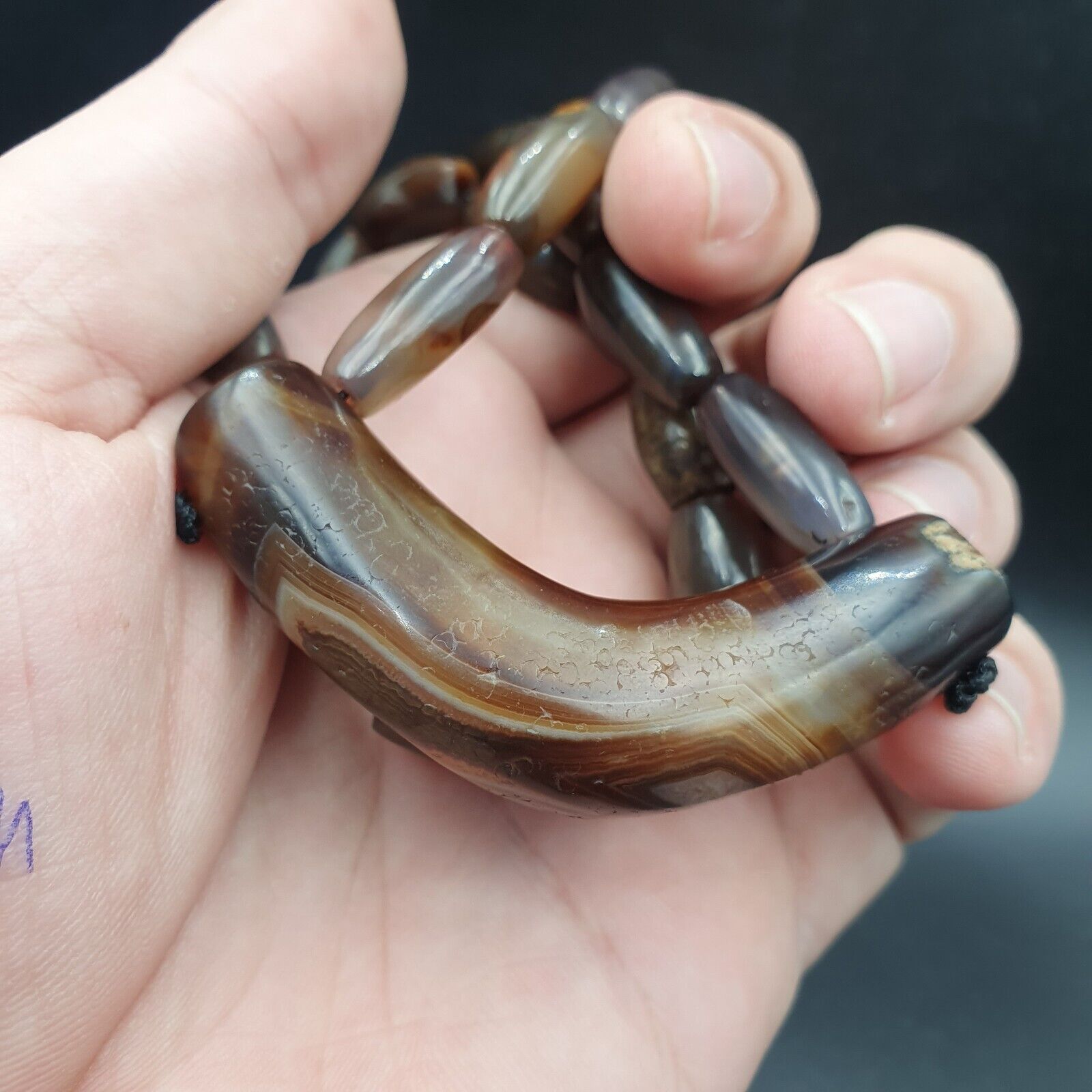 Antique Old Himalayan Tibetan Natural Eyes Suleimani agate Beads Necklace
