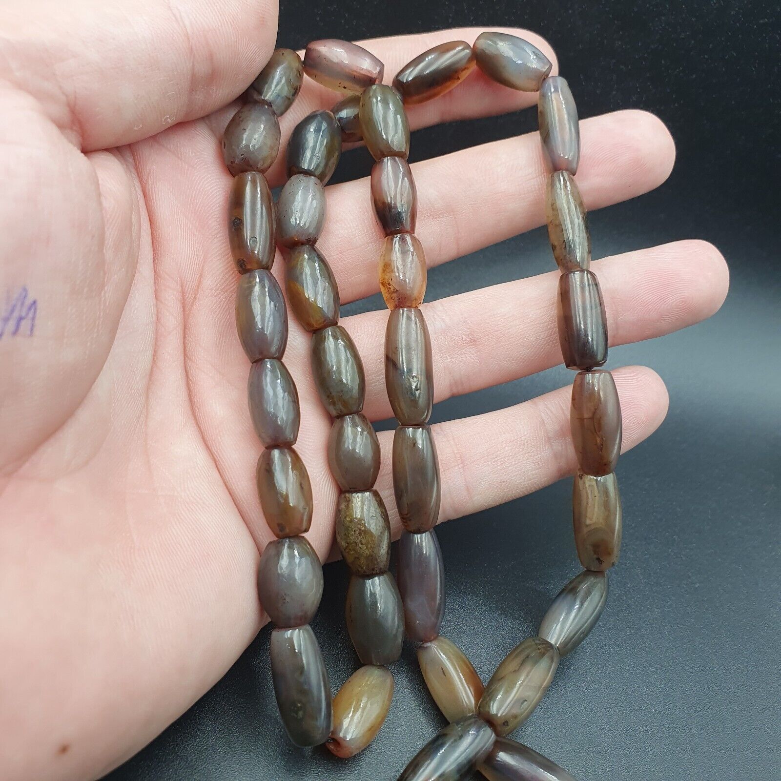 Antique Old Himalayan Tibetan Natural Eyes Suleimani agate Beads Necklace