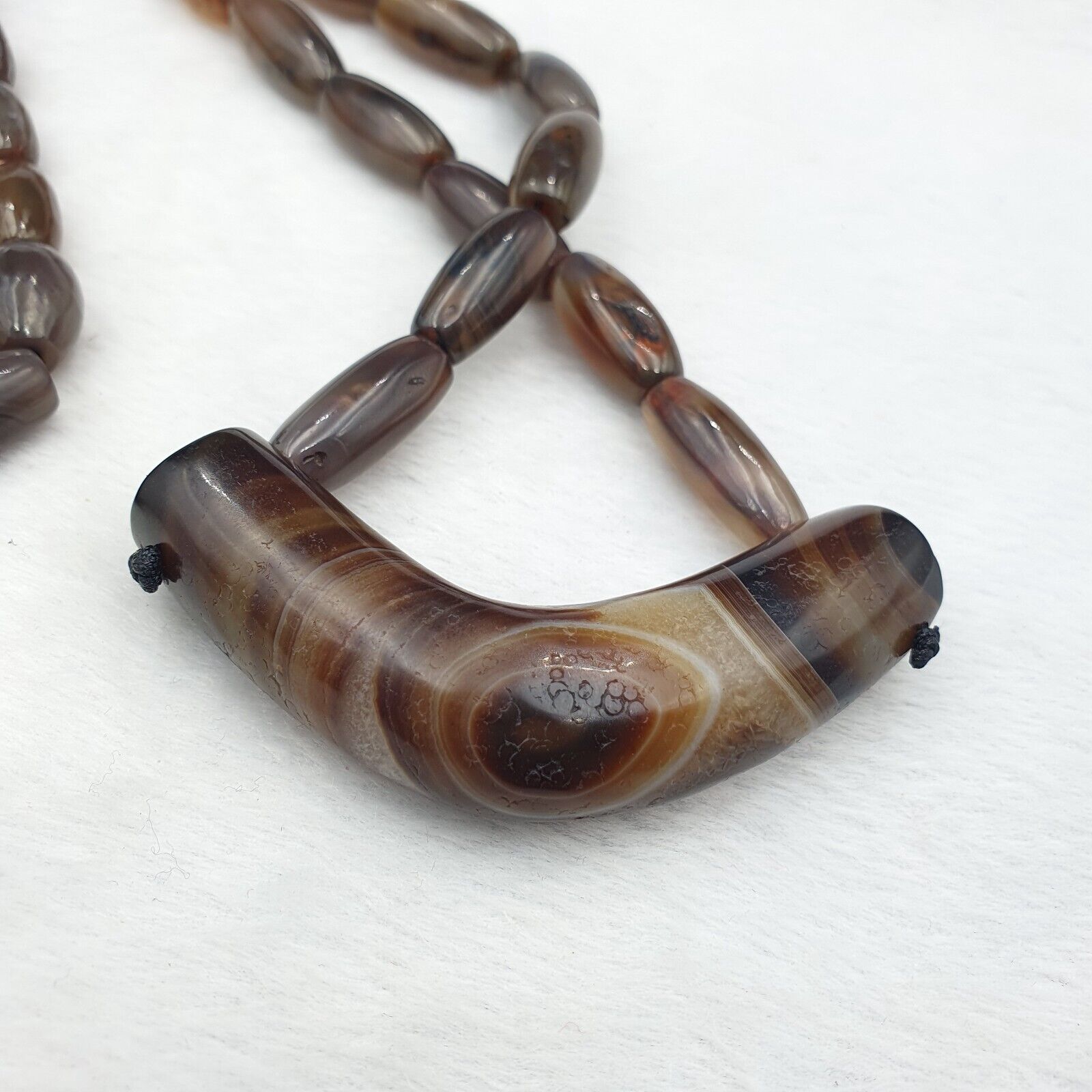 Antique Old Himalayan Tibetan Natural Eyes Suleimani agate Beads Necklace