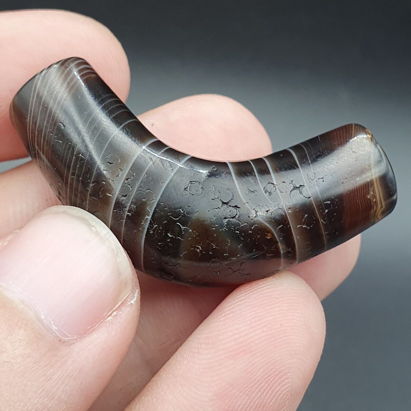 古董舊喜馬拉雅印度西藏蘇萊曼尼眼天珠護身符珠 #1112