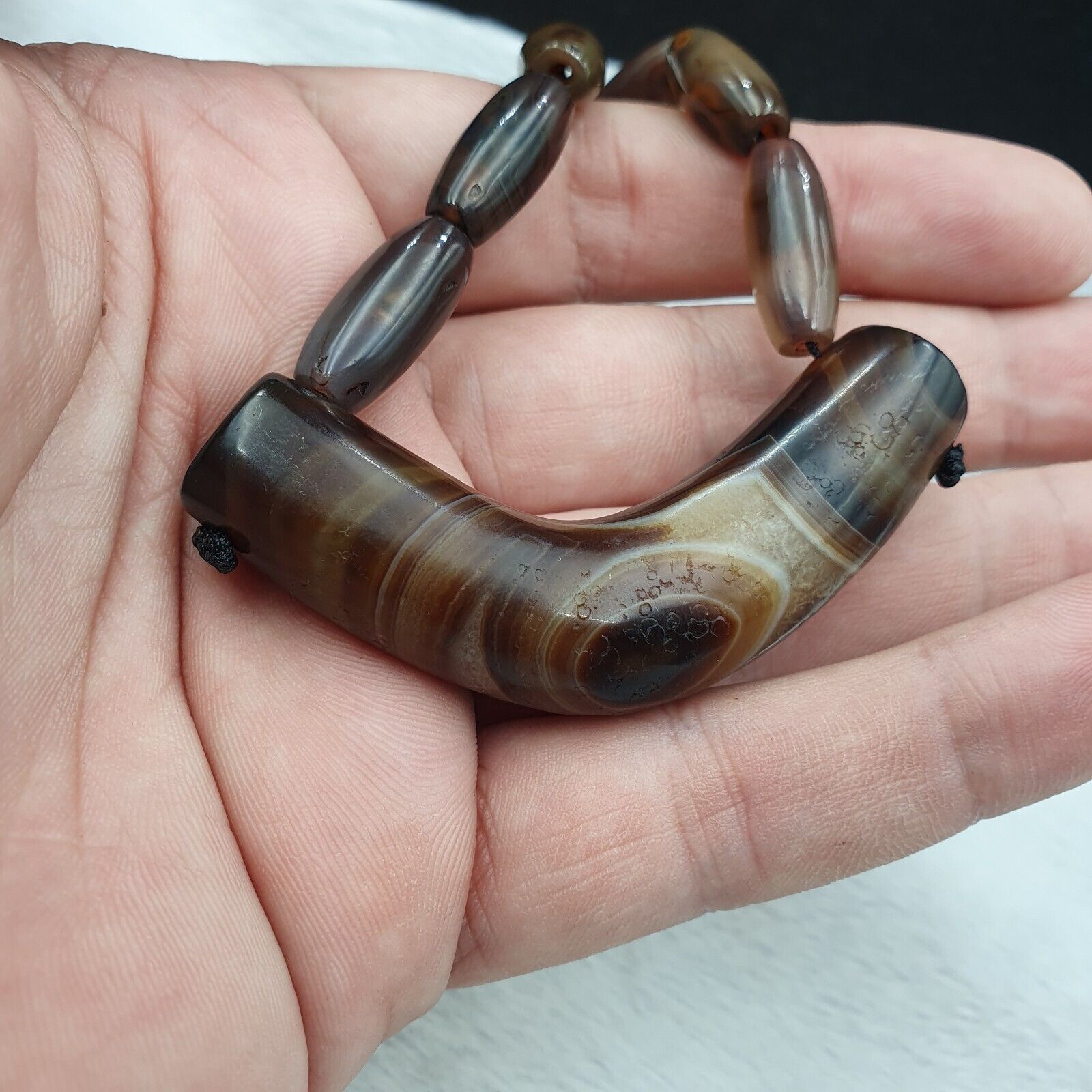 Antique Old Himalayan Tibetan Natural Eyes Suleimani agate Beads Necklace