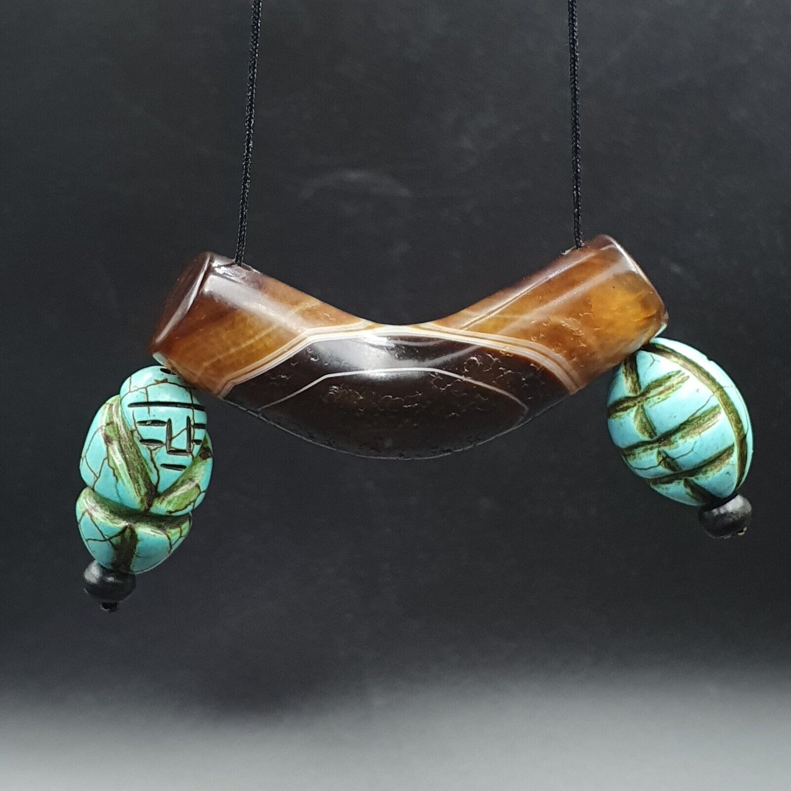 Antique Old Himalayan Tibetan Natural Eyes Suleimani agate Beads Necklace