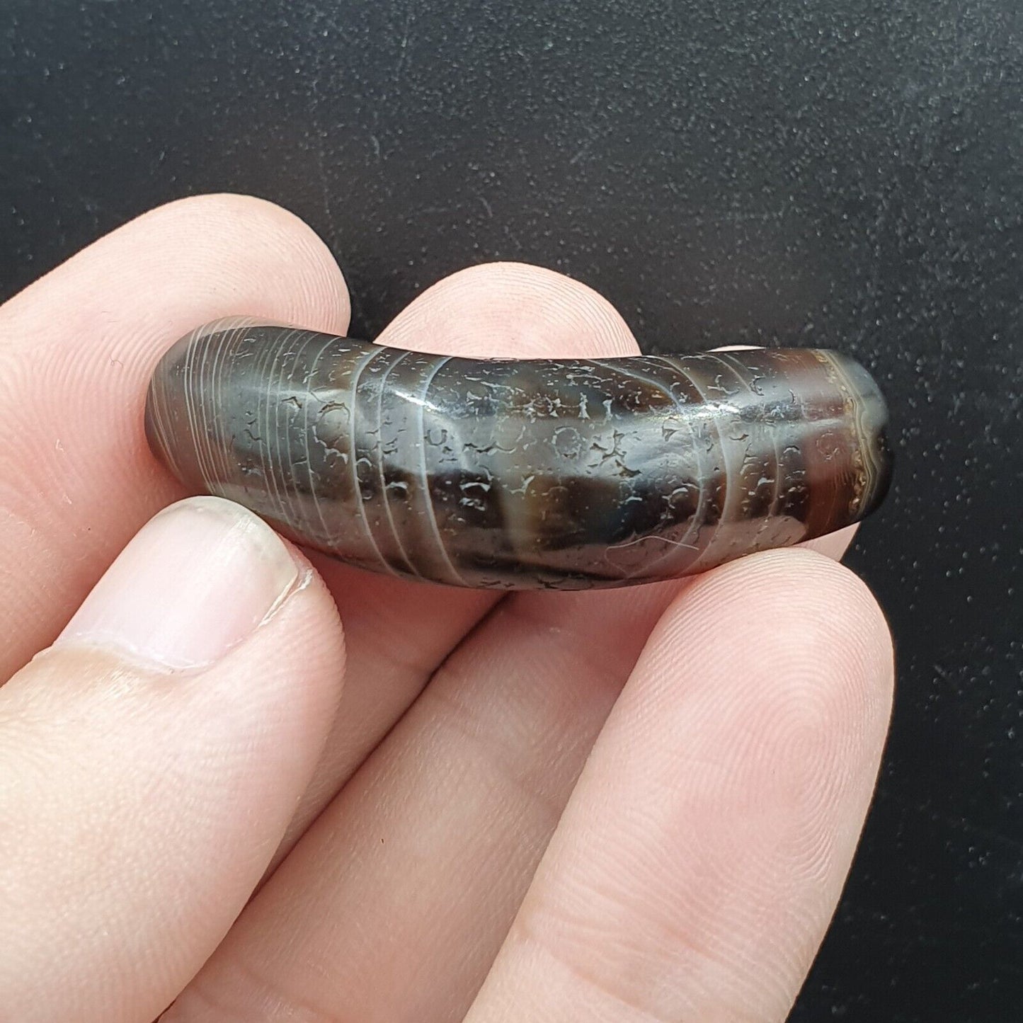 古董舊喜馬拉雅印度西藏蘇萊曼尼眼天珠護身符珠 #1112