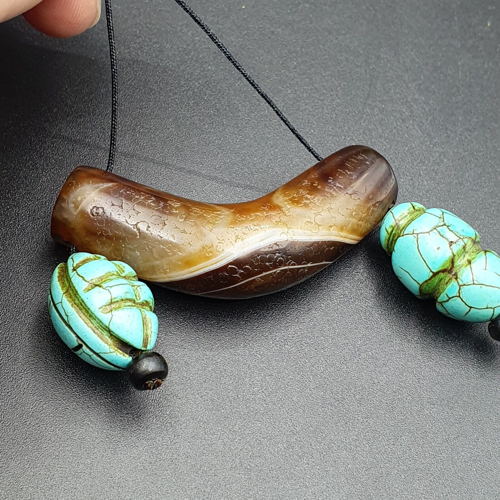 Antique Old Himalayan Tibetan Natural Eyes Suleimani agate Beads Necklace
