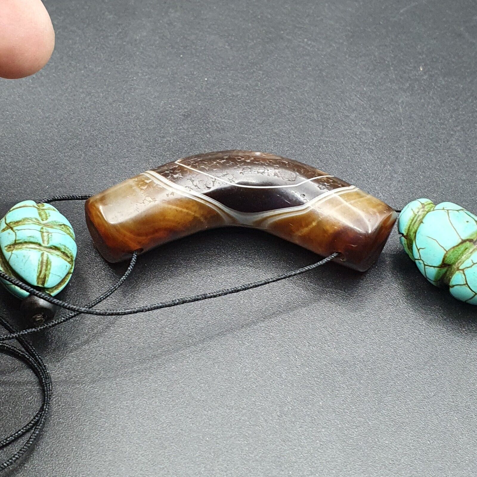Antique Old Himalayan Tibetan Natural Eyes Suleimani agate Beads Necklace