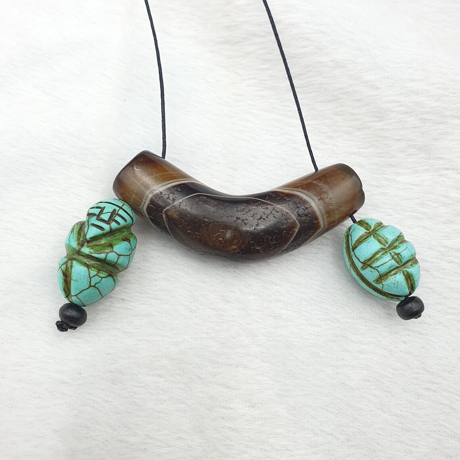 Antique Old Himalayan Tibetan Natural Eyes Suleimani agate Beads Necklace