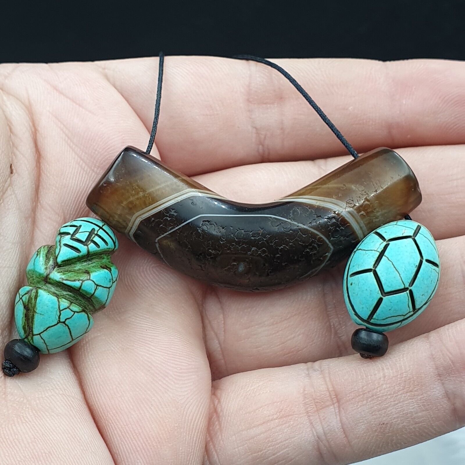 Antique Old Himalayan Tibetan Natural Eyes Suleimani agate Beads Necklace
