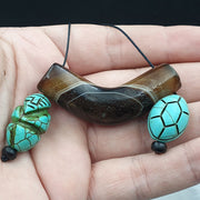 East Oasis Antique Tibetan Suleimani Agate Eye Bead Necklace, Long Collector Strand