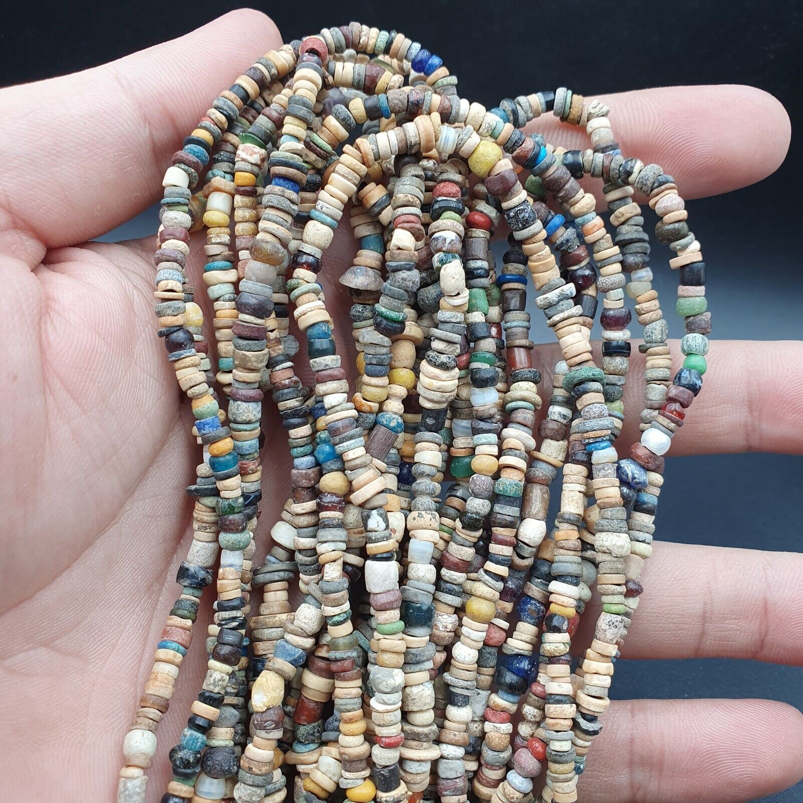 Authentic Ancient Islamic Roman Era Beads 6 Strands extra Long Necklace #NC 135