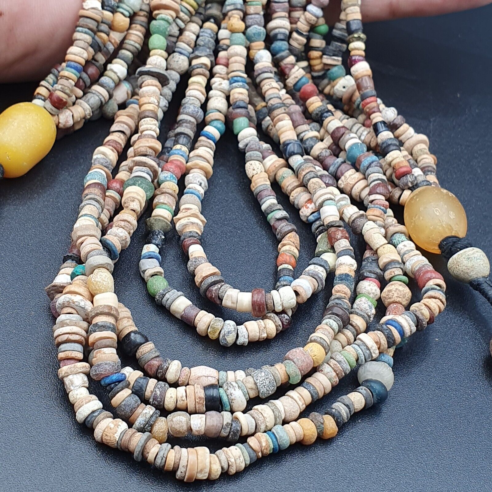 Authentic Ancient Islamic Roman Era Beads 6 Strands extra Long Necklace #NC 135