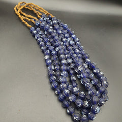 VINTAGE old African Style Blue Floral ART Fancy GLASS BEADS Strand