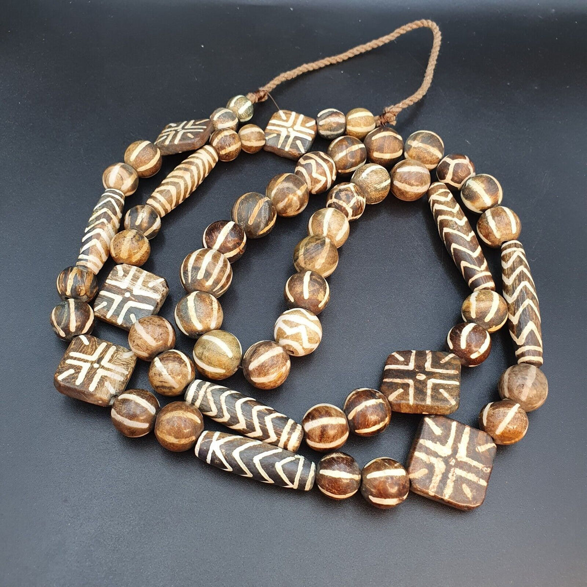 South Asian Burmese Pumtek petrified Wood Beads Late 20th C beads Long Strand