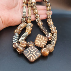 South Asian Burmese Pumtek petrified Wood Beads Late 20th C beads Long Strand