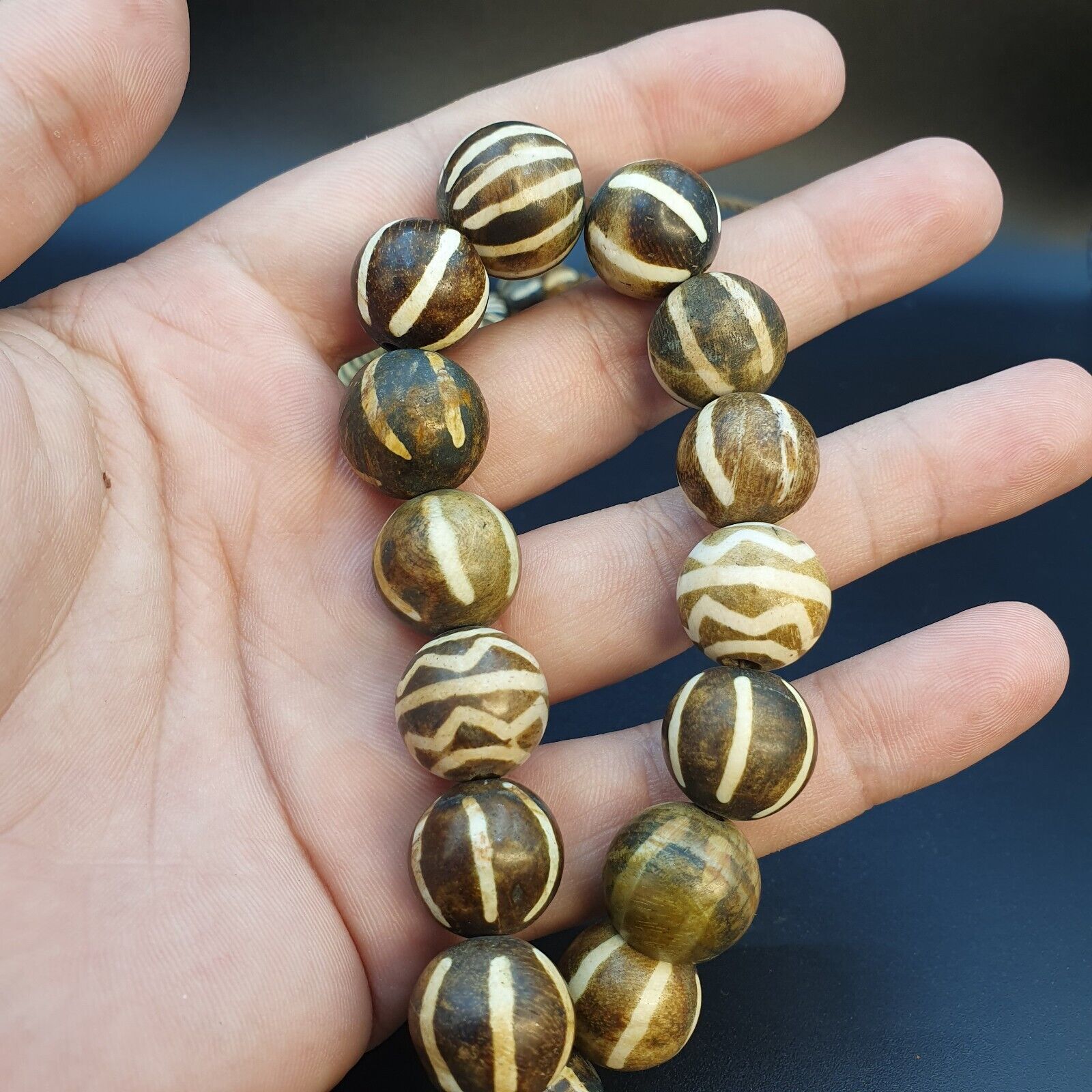 South Asian Burmese Pumtek petrified Wood Beads Late 20th C beads Long Strand