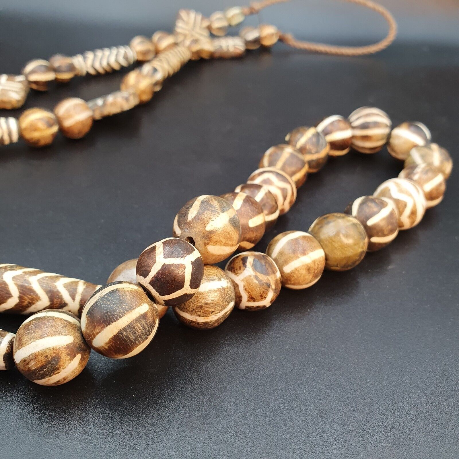 South Asian Burmese Pumtek petrified Wood Beads Late 20th C beads Long Strand