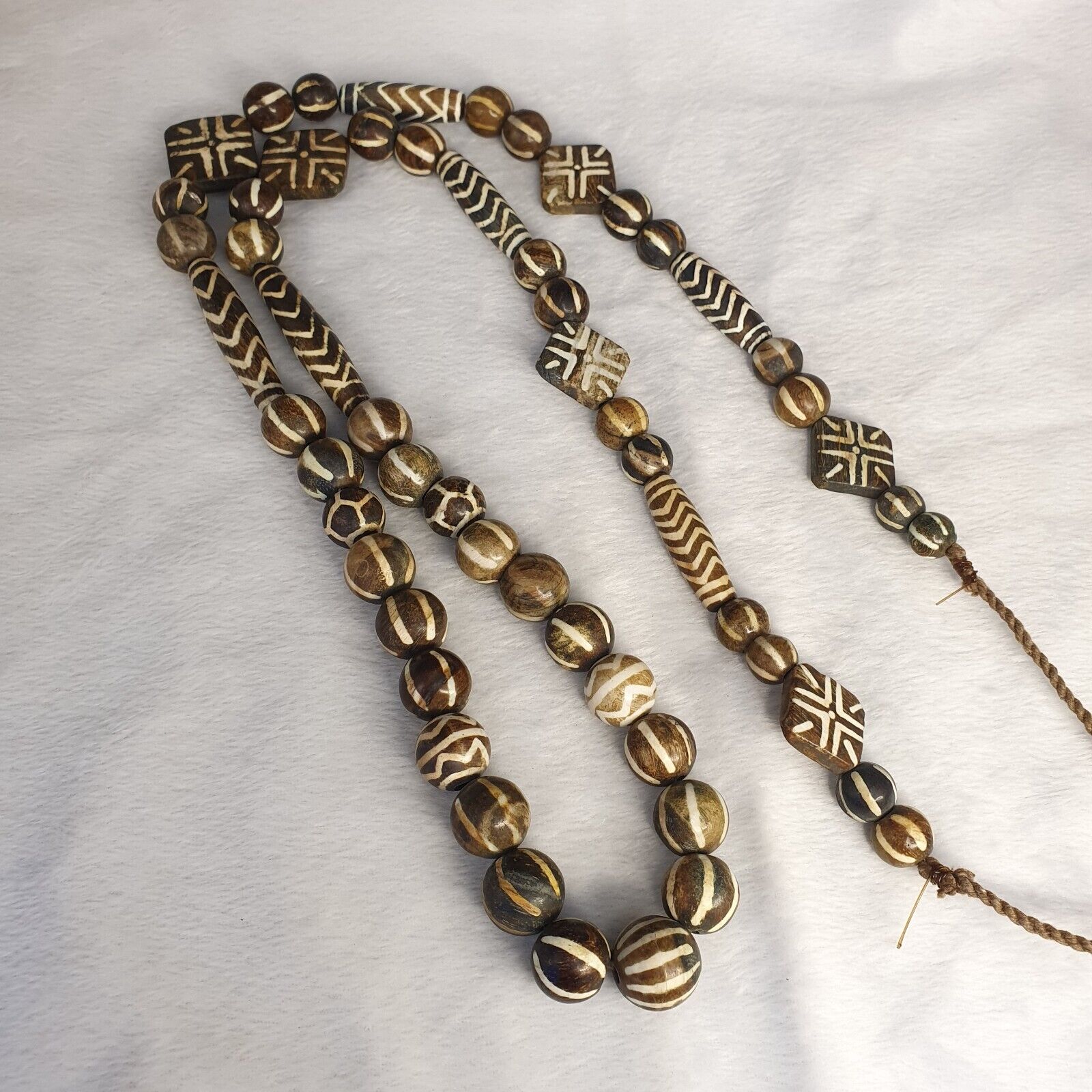 South Asian Burmese Pumtek petrified Wood Beads Late 20th C beads Long Strand