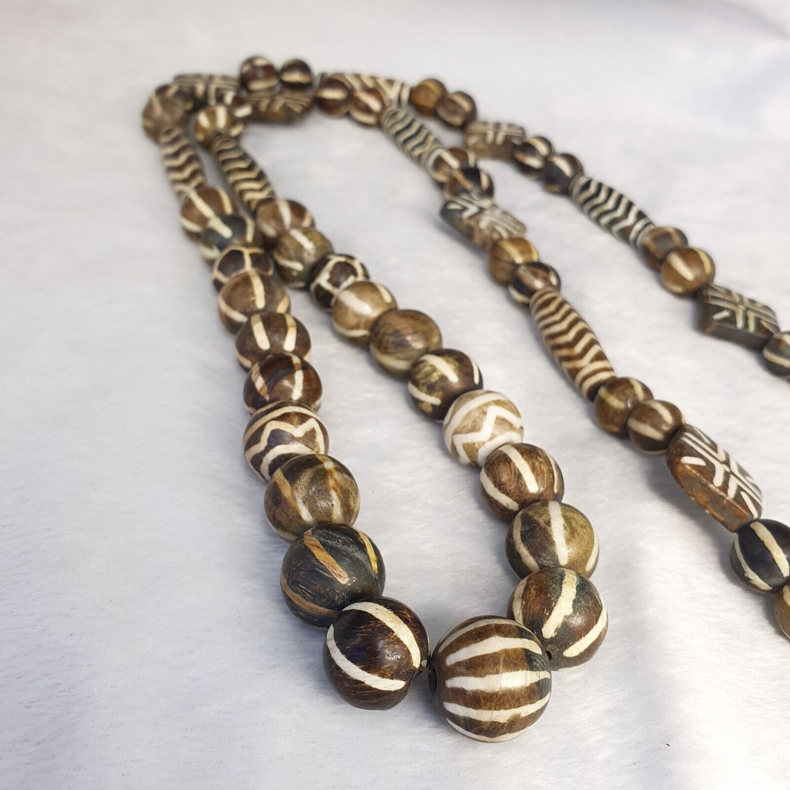 South Asian Burmese Pumtek petrified Wood Beads Late 20th C beads Long Strand