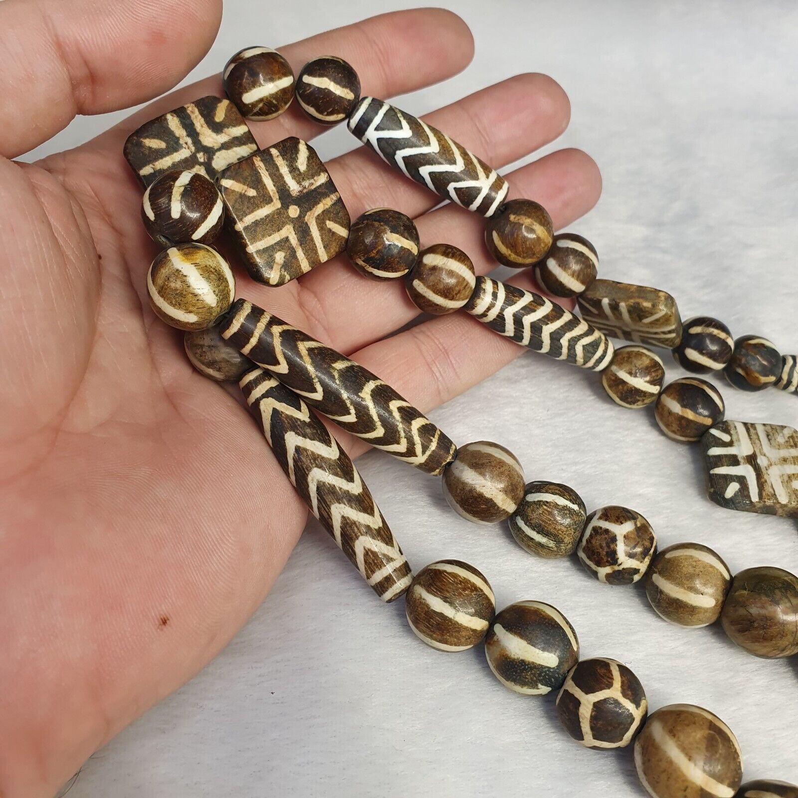 South Asian Burmese Pumtek petrified Wood Beads Late 20th C beads Long Strand